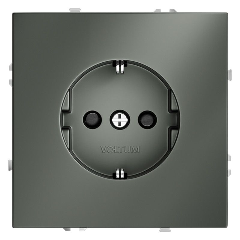 Розетка встраиваемая Voltum S70 с заземлением и защитными шторками, 16А, титан пластик Soft touch VLS040206
