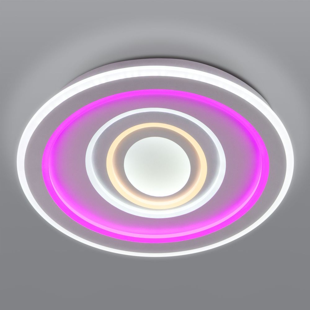 Потолочный светодиодный светильник Eurosvet 90214/1 с цветной подсветкой EURa047362, 178W LED, 3300-6500K, диаметр 50 см, белый