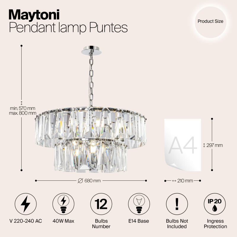 Подвесная люстра Maytoni Puntes MOD043PL-12CH, диаметр 68 см, хром