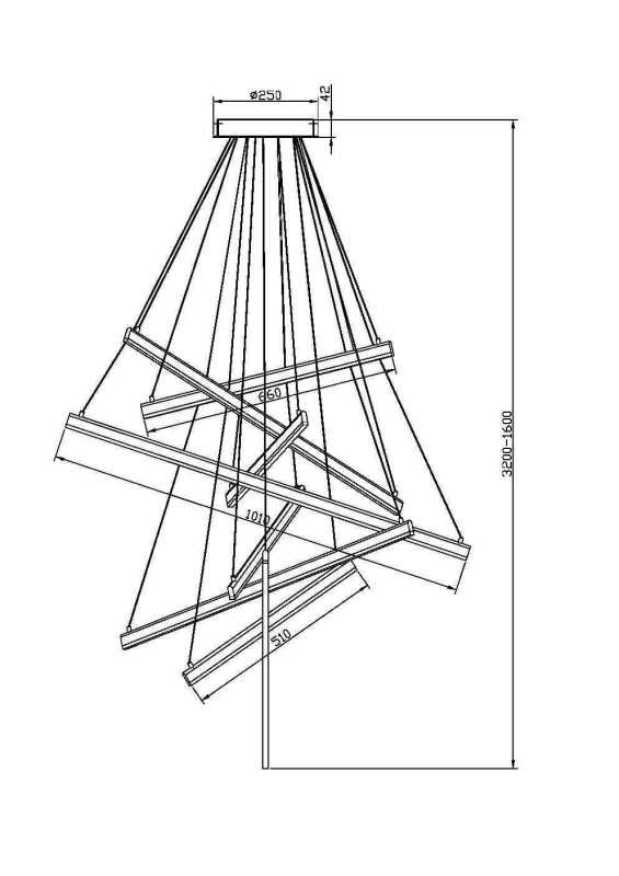 Каскадная люстра 101*101*320 см, LED, 90W, 2600К-3500К, Maytoni LINE  MOD016PL-L96GK золотой