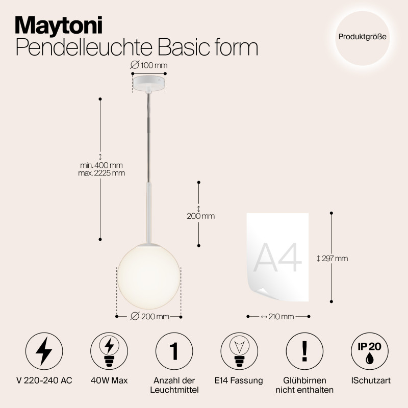 Светильник 20 см, Maytoni Basic form MOD321PL-01W1, белый