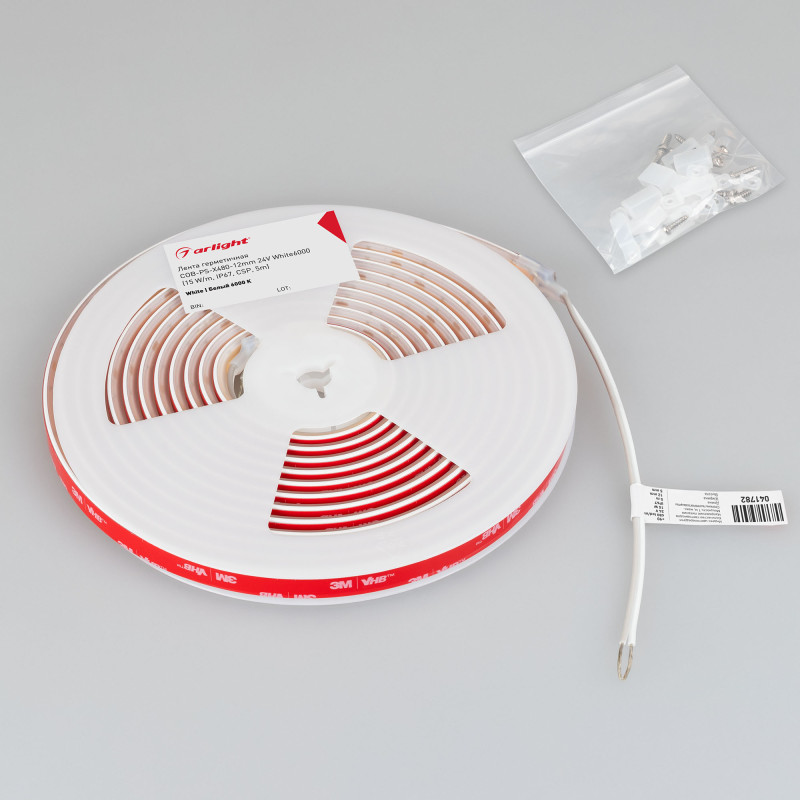 Лента герметичная COB-PS-X480-12mm 24V White6000 (15 W/m, IP67, CSP, 5m), Arlight 041782. Цена указана за 5 метров. Продается кратно 5 метрам.