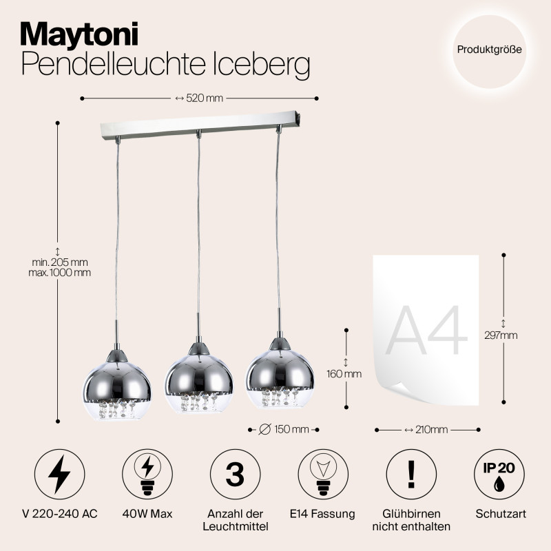 Подвесной светильник Maytoni P012-PL-03-N Fusion Iceberg