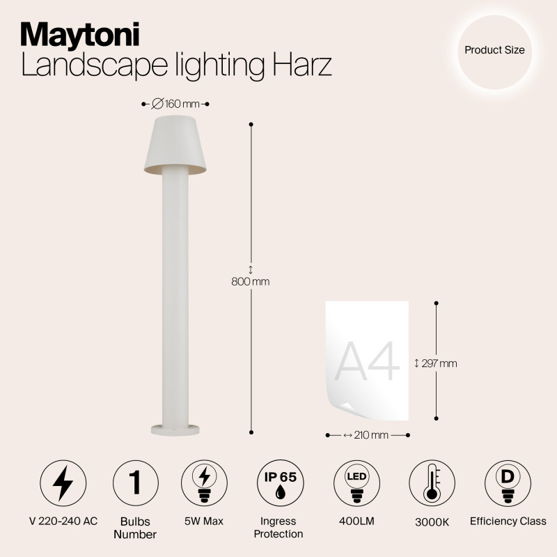 Светодиодный светильник 80 см, 5W, 3000K, Maytoni Harz O421FL-L5W, белый