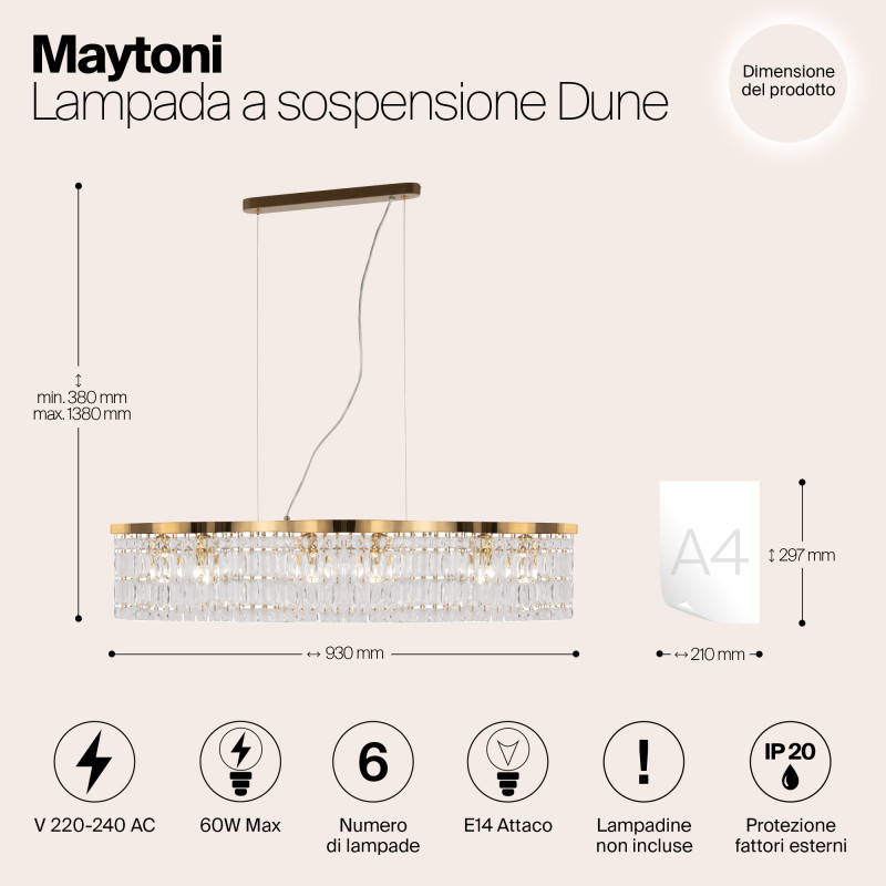 Светильник 93 см, Maytoni DIA005PL-06G, золото