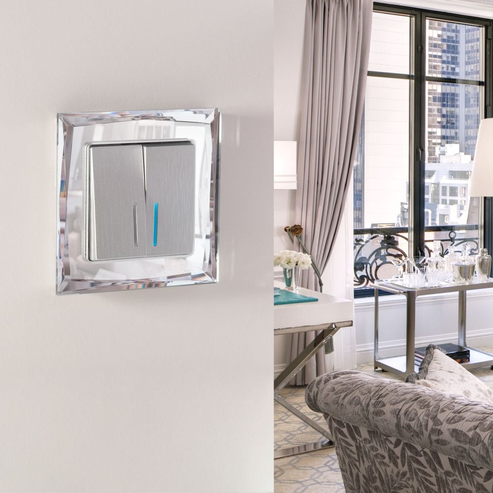 W1120109 Выключатель двухклавишный с подсветкой, cеребряный рифленый Werkel, 4690389157615