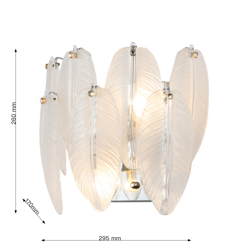 Бра Favourite Beluta 3018-2W, D170*W295*H260, хром, лепестки из полу-прозрачного стекла, декор в виде кристалла в золотом обрамлении на каждом лепестке