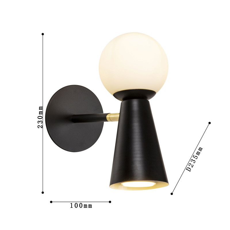 Бра Favourite Gnomes 4095-1W, D235*W200*H230, каркас черного цвета, поворотный плафон с двумя источниками света - стеклянный выдувной матовый шар с лампой G9 и металлический конус с лампой GU10, л