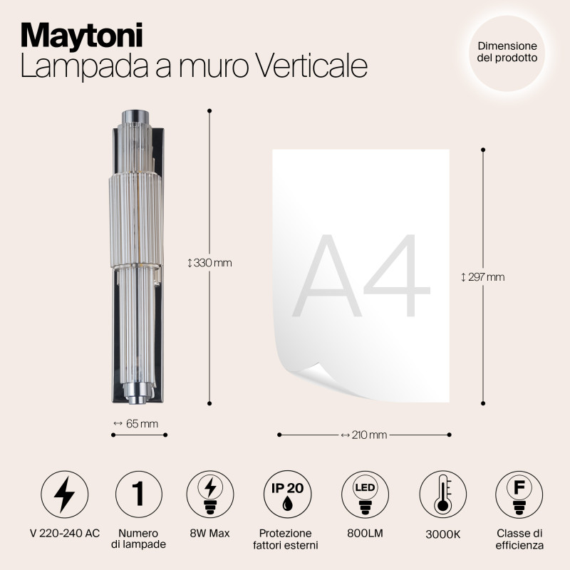 Светильник 33 см, 8W, 3000K, Maytoni Verticale MOD308WL-L9CG3K, хром