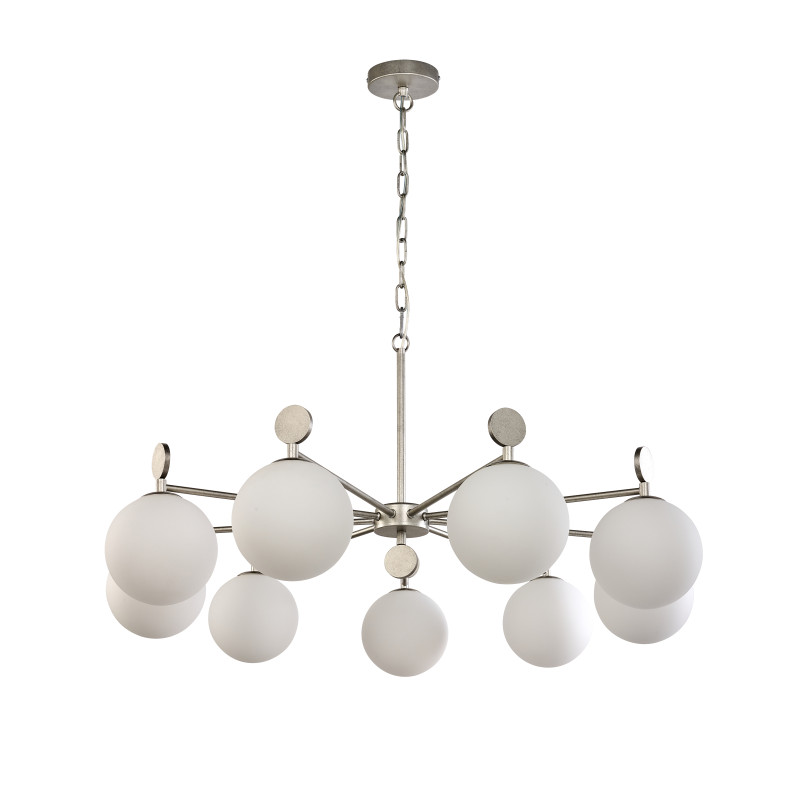 Подвесная люстра Favourite Absolute 2929-9P, D910*H365/1540, античного серебра, плафоны из стекла цвета опала, люстру можно монтировать плафонами вверх или вниз