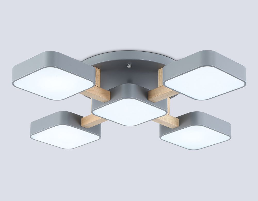 Люстра светодиодная на штанге 67,5*67,5*11- см, **W, 3000-6000K, Ambrella Light Comfort FL4882, серый, дерево