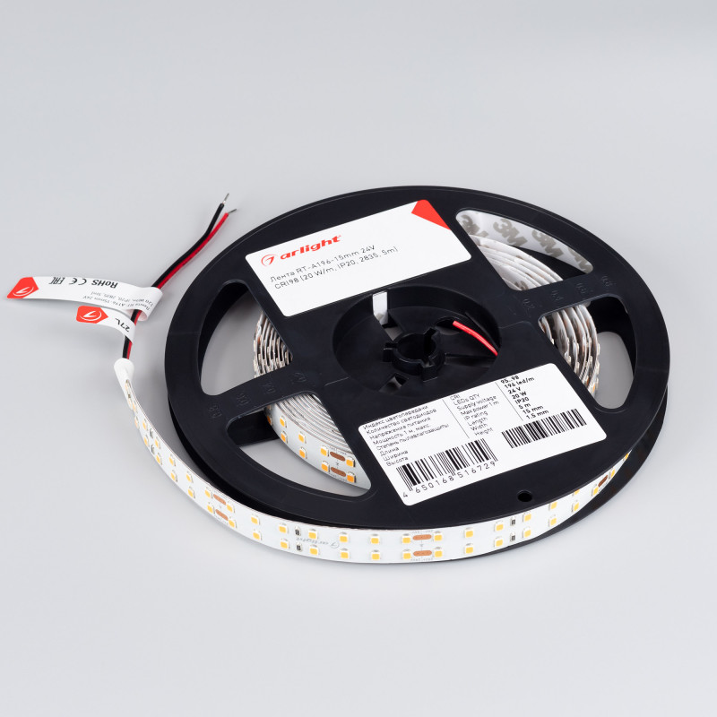 Лента RT-A196-15mm 24V Warm3000 (20 W/m, IP20, 2835, 5m) (Arlight, Открытый) 020389(2). Цена указана за 5 метров. Продается кратно 5 метрам.