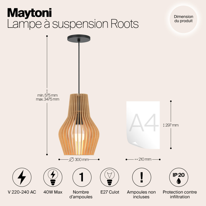 Светильник 30 см, Maytoni Roots MOD191PL-01W1, черный-дерево