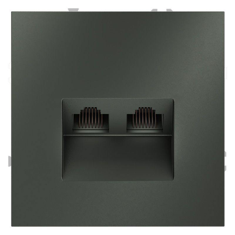 Розетка компьютерная встраиваемая Voltum S70 двойная RJ45+RJ45 кат.6, титан пластик Soft touch VLS060206