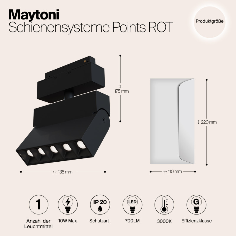 Светодиодный светильник 14 см, 11W, 3000K, Maytoni Track lamps S35  TR015-2-10W3K-B, черный трековый