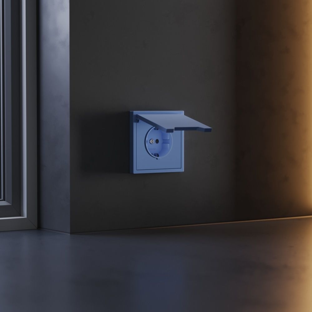 Накладка для розетки с заземлением, защитными шторками и крышкой, S70, деним Voltum VLS000815