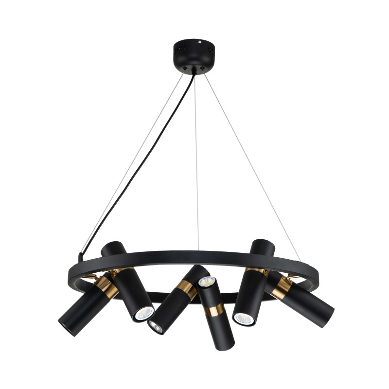Подвесная люстра Favourite Light point 2997-6P, D650*H290/1220, каркас светильника сочетает два цвета - золотая гальваника и черный, поворотный плафон, лампу GU10 можно менять