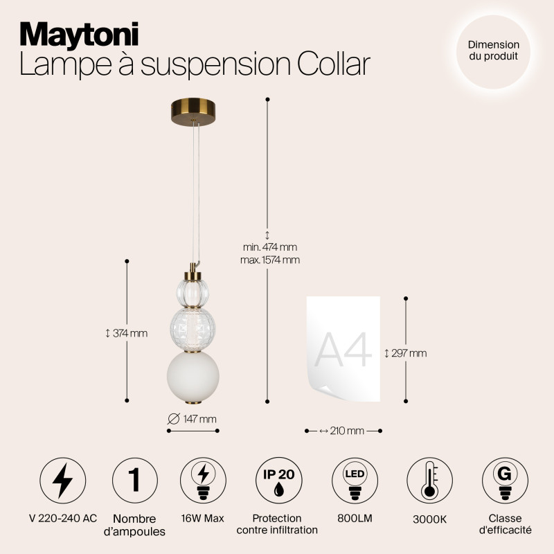 Светильник 15 см, 16W, 3000K, Maytoni P069PL-L16G3K, золото