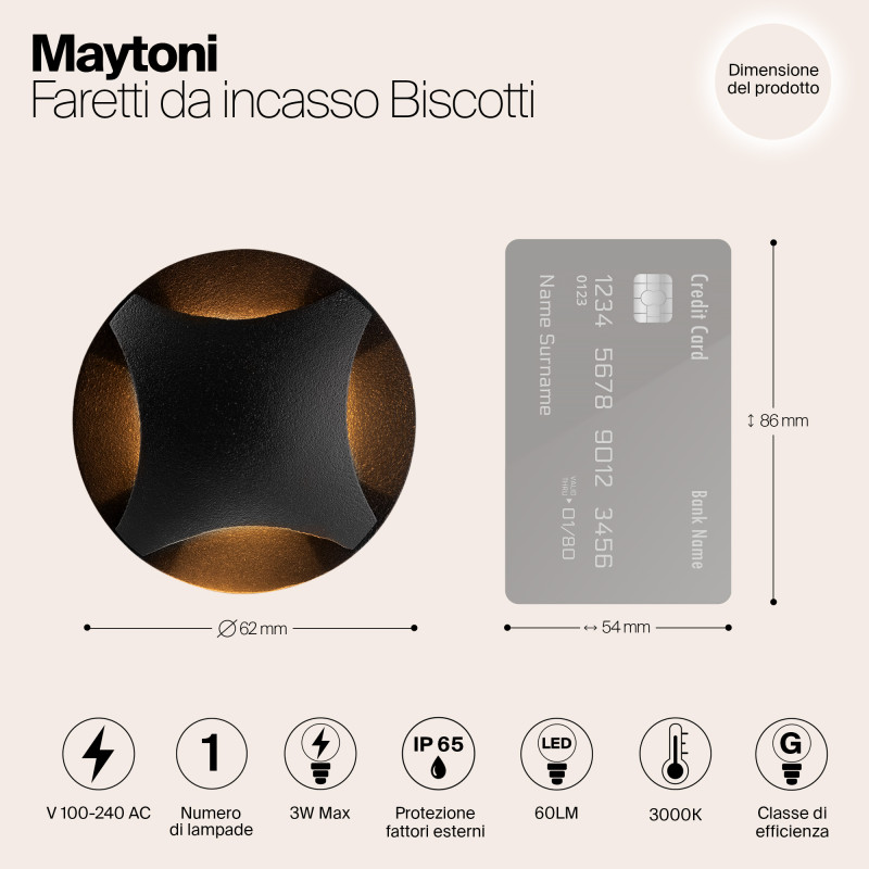 Уличный встраиваемый Maytoni Biscotti O036-L3B3K, 3W LED, 3000K, черный