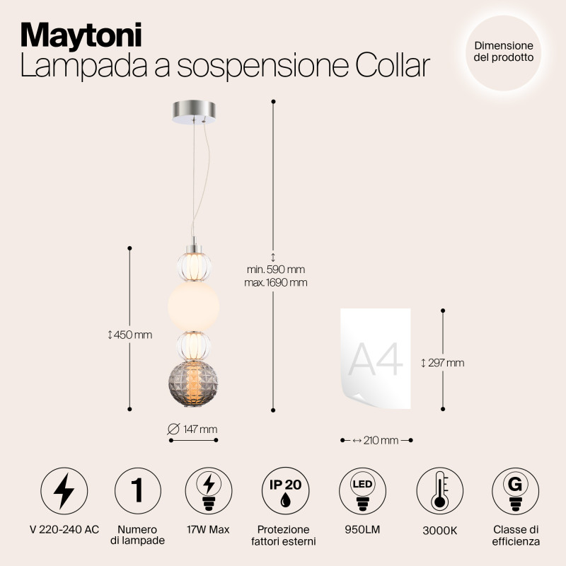 Подвесной светодиодный светильник Maytoni Collar P069PL-L17CH3K, 17W LED, 3000K, хром