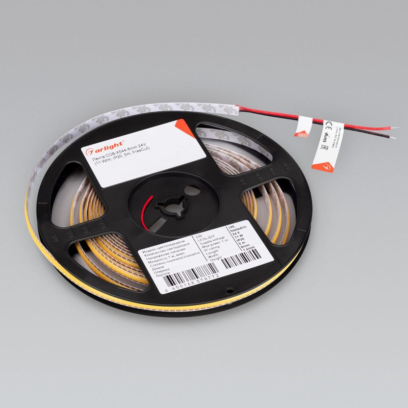 Лента COB-X544-8mm 24V Warm3000 (11 W/m, IP20, 5m, FreeCut) (Arlight, Свободная резка) 043414. Цена указана за 5 метров. Продается кратно 5 метрам.