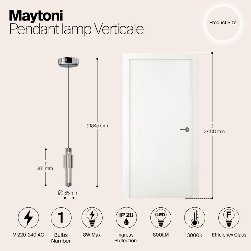 Светильник 12 см, 8W, 3000K, Maytoni Verticale MOD308PL-L9CH3K, хром
