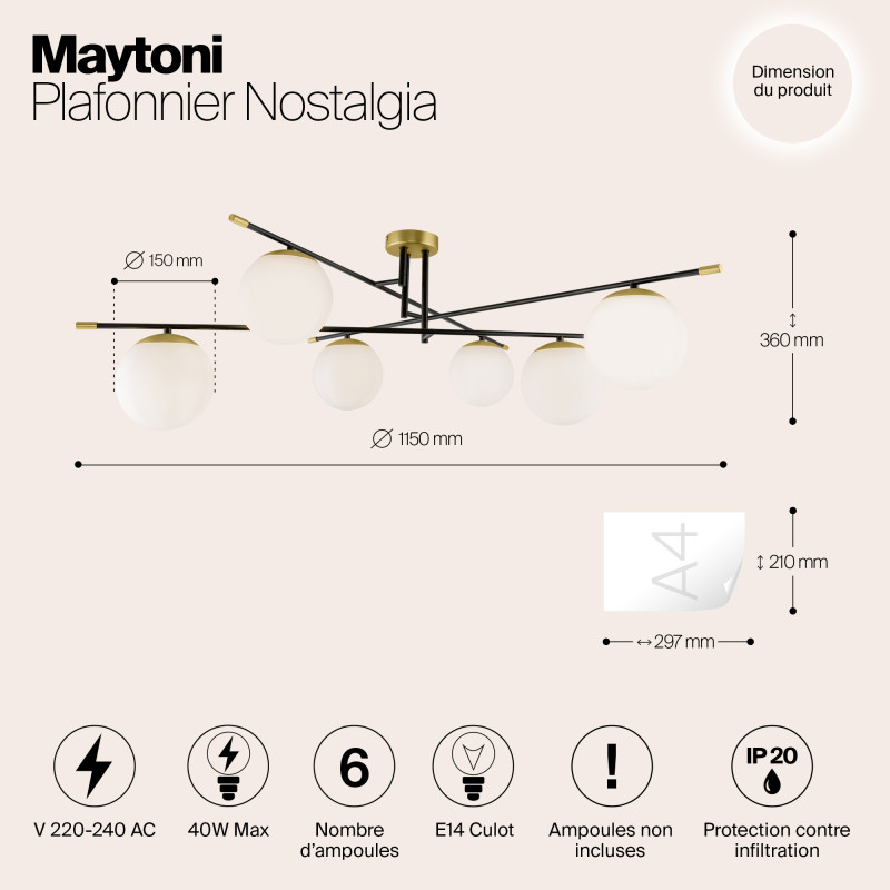 Потолочная люстра Maytoni Nostalgia MOD048CL-06G, золото-черный