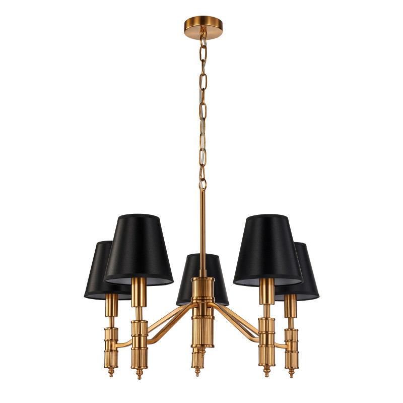 Подвесная люстра Favourite Flagship 2933-5P, D600*H440/1525, античной латуни, плафоны из черной атласной ткани