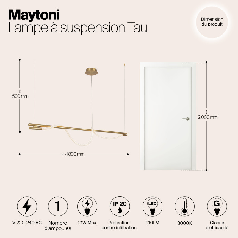 Светодиодный светильник 180 см, 21W, 3000K, Maytoni MOD166PL-L20G3K, золото