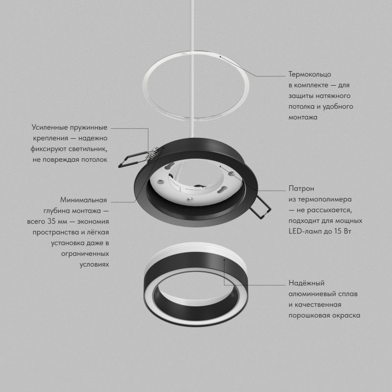 Встраиваемый светильник *10,5*4,7 см, 1*GX53*15W, Denkirs Glow DK-DH2010-BK, черный