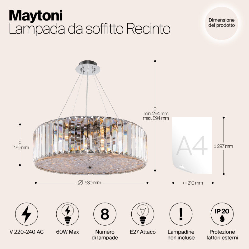 Подвесная люстра Maytoni Recinto MOD080CL-08CH, диаметр 53 см, хром