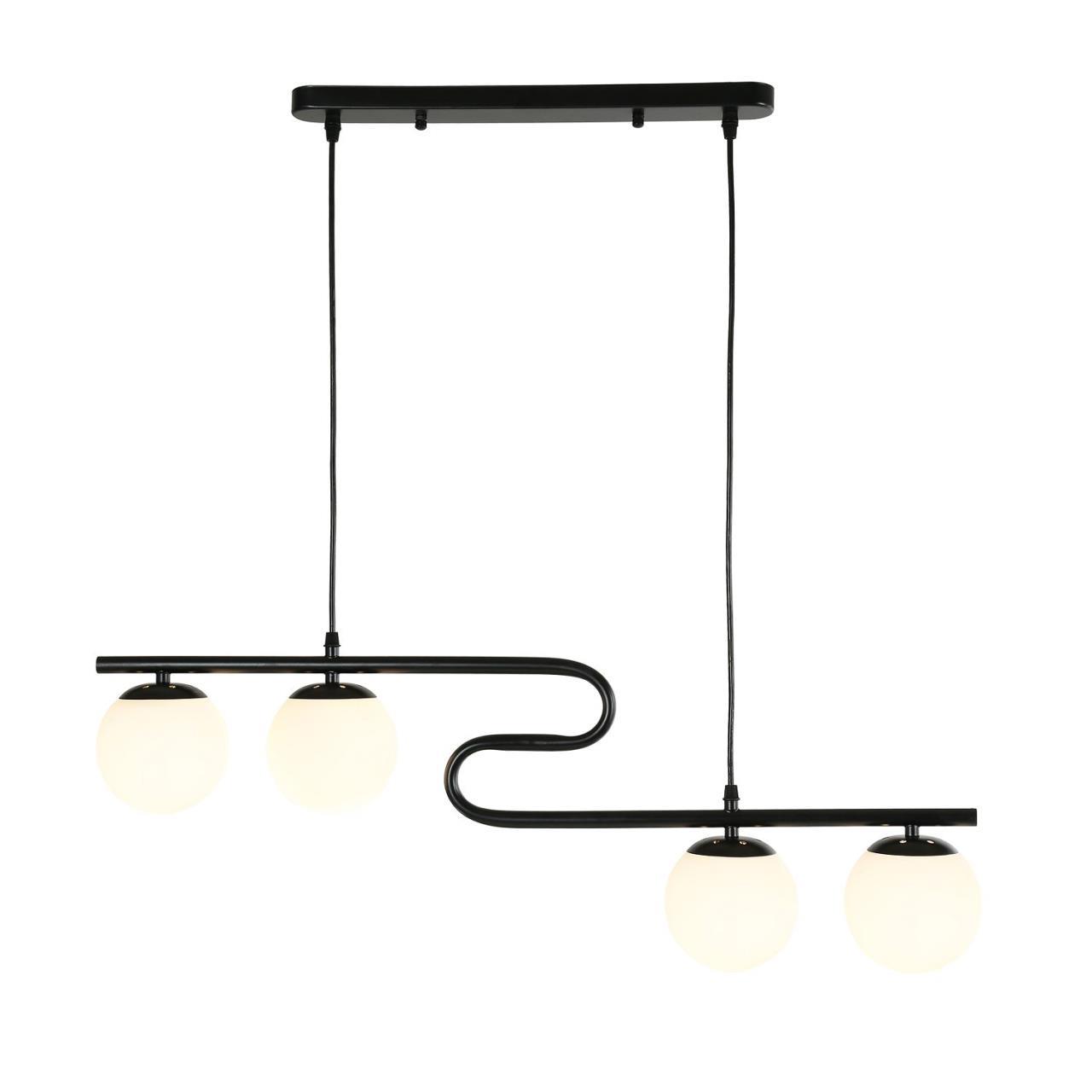 Подвесная люстра F-Promo Collana 4036-4P, L800*W120*H280/1280, каркас изогнутой формы черного матового цвета, плафоны из белого стекла
