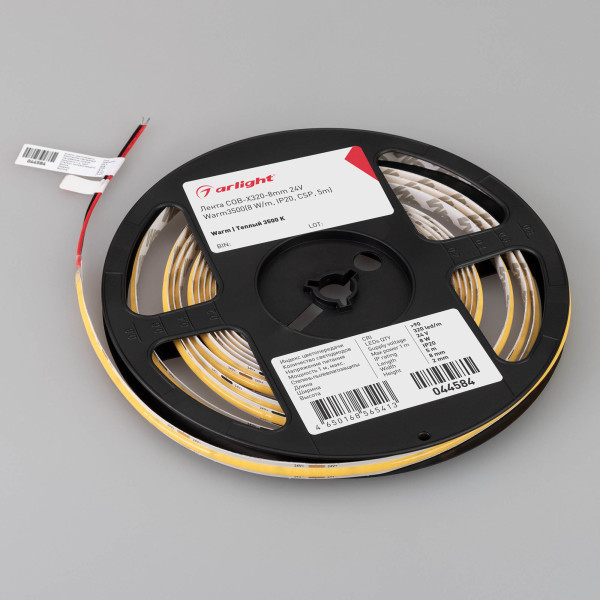 Лента COB-X320-8mm 24V Warm3500(8 W/m, IP20, CSP, 5m), Arlight 044584. Цена указана за 5 метров. Продается кратно 5 метрам.
