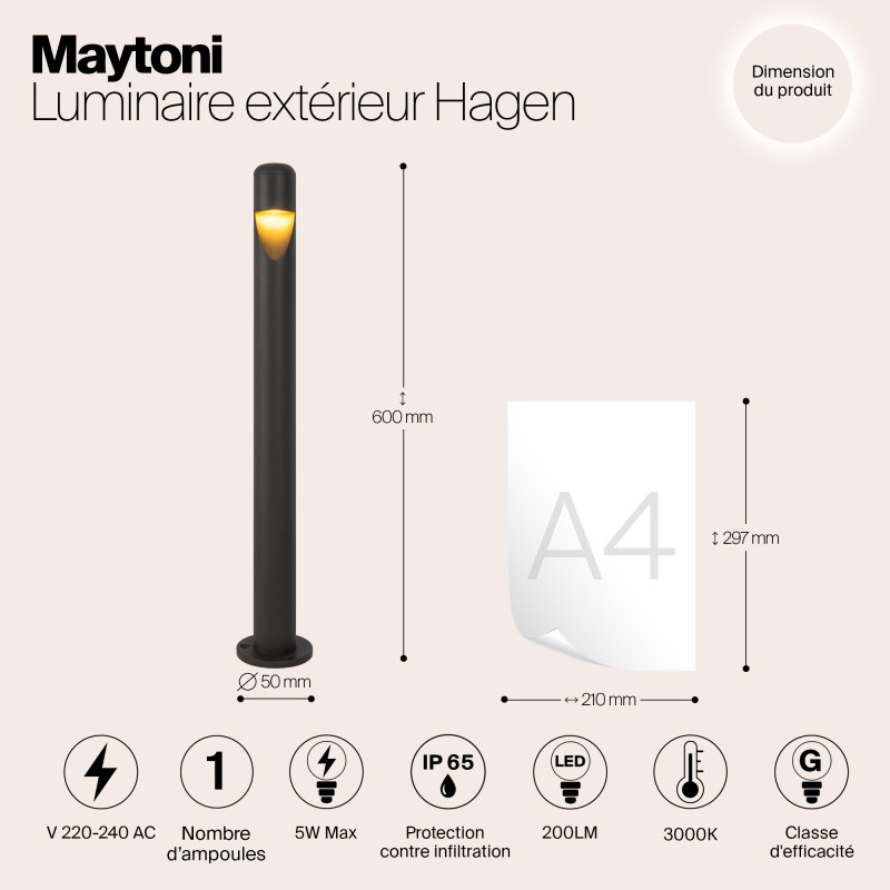Светодиодный светильник 60 см, 5W, 3000K, Maytoni Hagen O423FL-L5GF, графит
