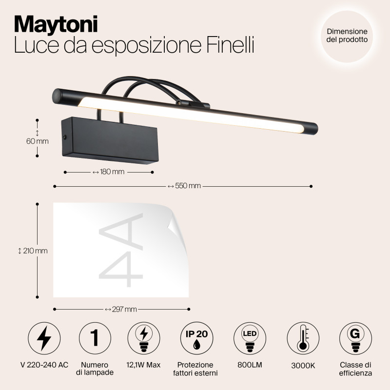 Подсветка 55 см Maytoni Finelli MIR004WL-L12B, черный