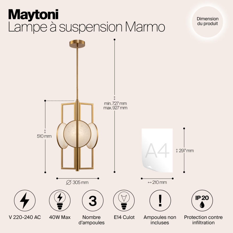 Светильник 31 см, Maytoni Marmo MOD099PL-03G, золото