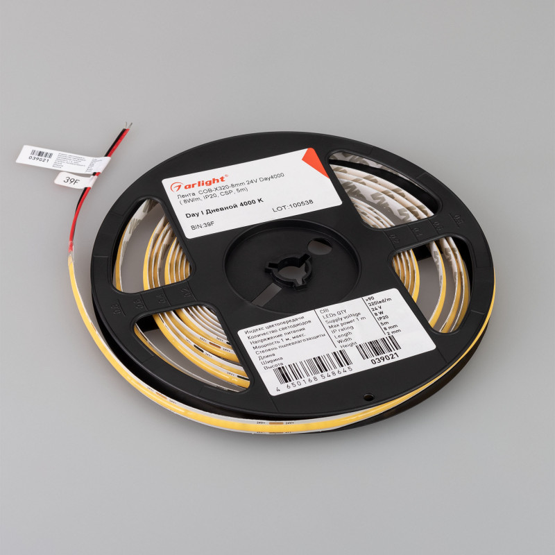 Лента COB-X320-8mm 24V Day4000(8 W/m, IP20, CSP, 5m), Arlight 039021. Цена указана за 5 метров. Продается кратно 5 метрам.