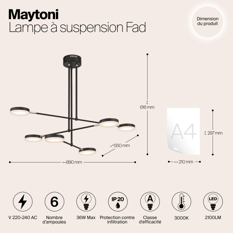 Светодиодный светильник Maytoni Fad MOD070PL-L38B3K, 38W LED, 3000K, черный