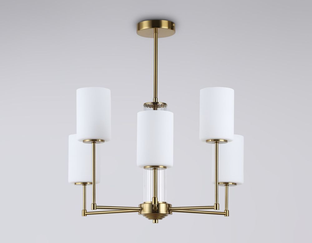 Люстра со стеклянными плафонами на штанге **60- см, 6*E27*60W, K, Ambrella Light High Light LH56215, латунь