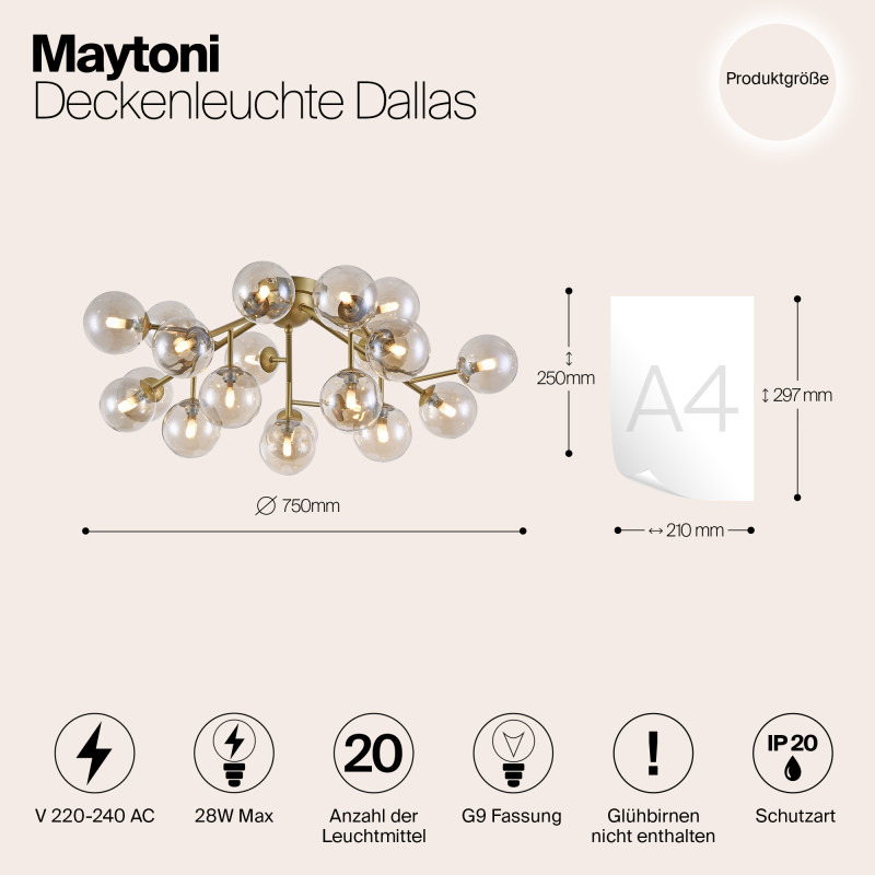Потолочная люстра Maytoni Dallas MOD545PL-20G, диаметр 75 см, золото