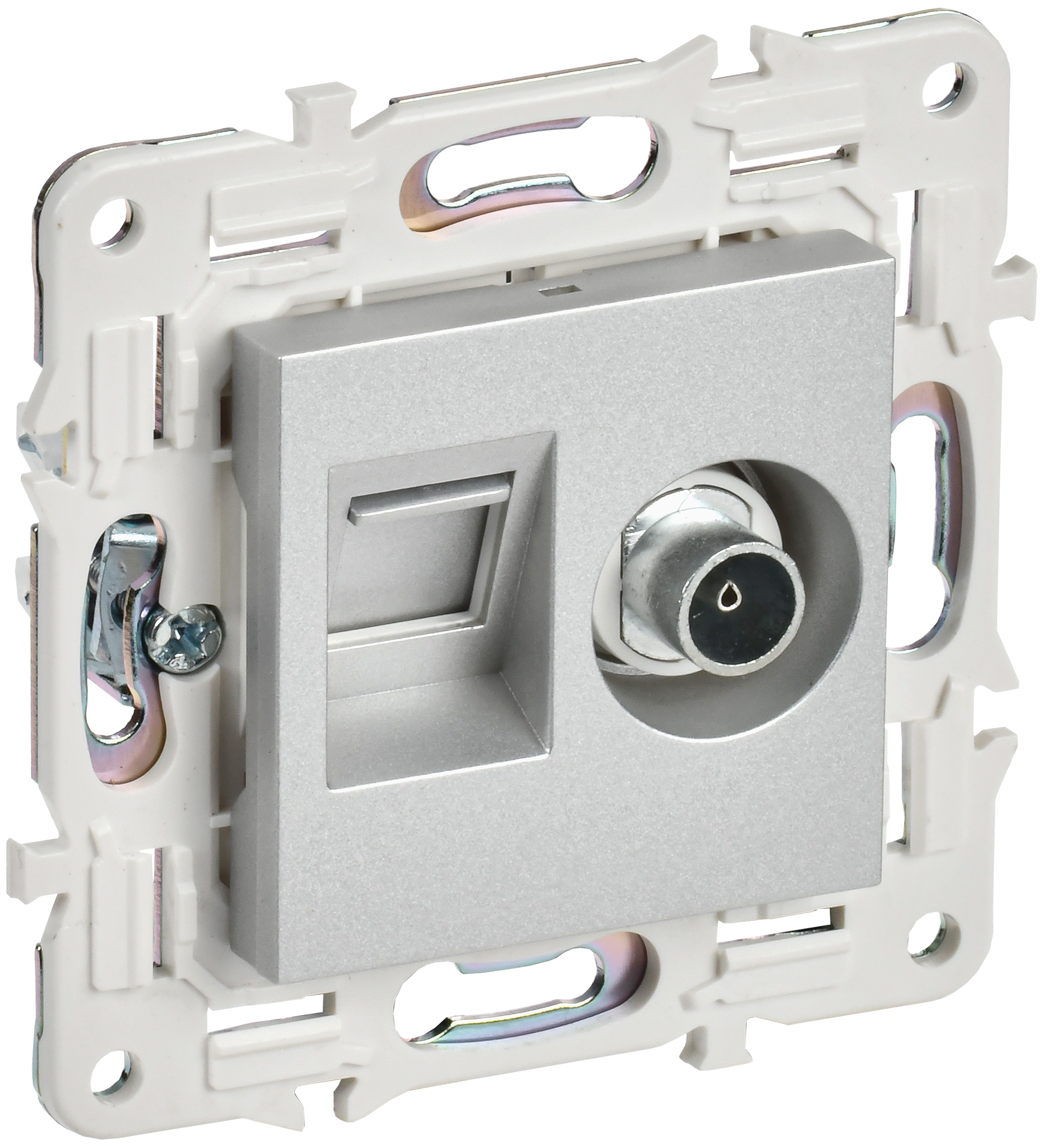 SKANDY Розетка двойная TV+RJ45 кат.6E SK-A15S сереб. IEK, SK-AK20-2-K23