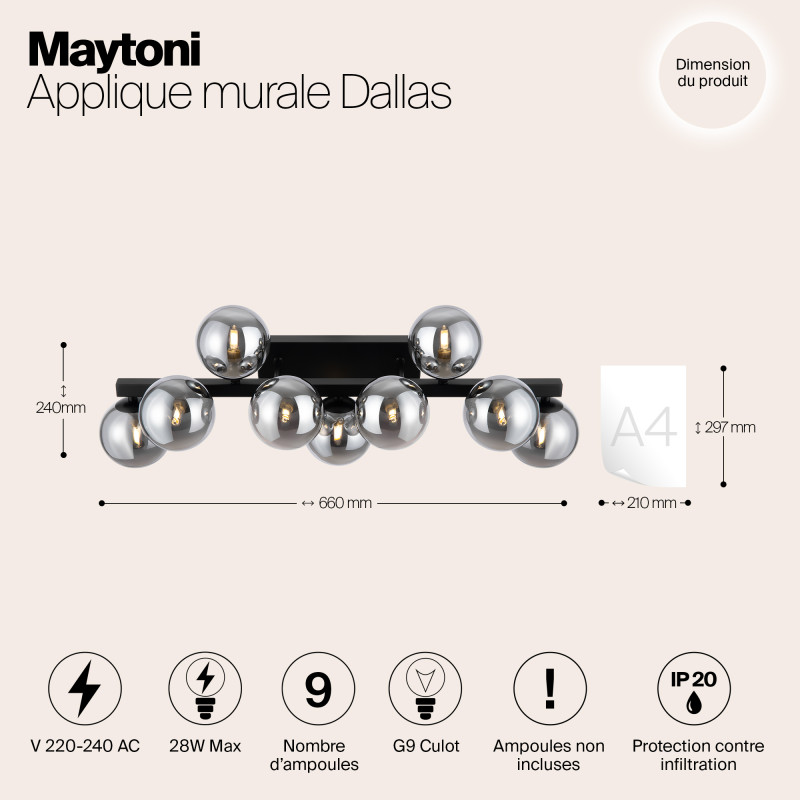 Светильник 66 см, Maytoni MOD547WL-09B, черный
