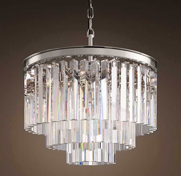 Подвесная люстра RH 1920S ODEON CLEAR GLASS FRINGE 3-TIER CHANDELIER nickel 36 см 20*86*86 см, 3*E14*40W, ImperiumLoft 40.1539, Хром