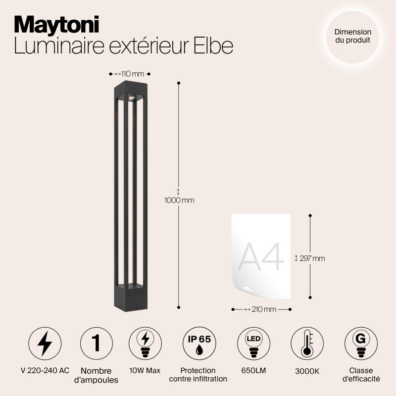 Светодиодный светильник 100 см, 10W, 3000K, Maytoni Elbe O424FL-L10GF, графит