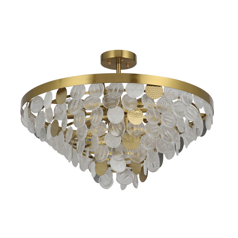 Подвесная люстра Favourite Vesuvius 2905-10P, D610*H245/400, каркас медного цвета, каскад из декоративных элементов, выполненных из белого и прозрачного стекла и металла в цвет каркаса