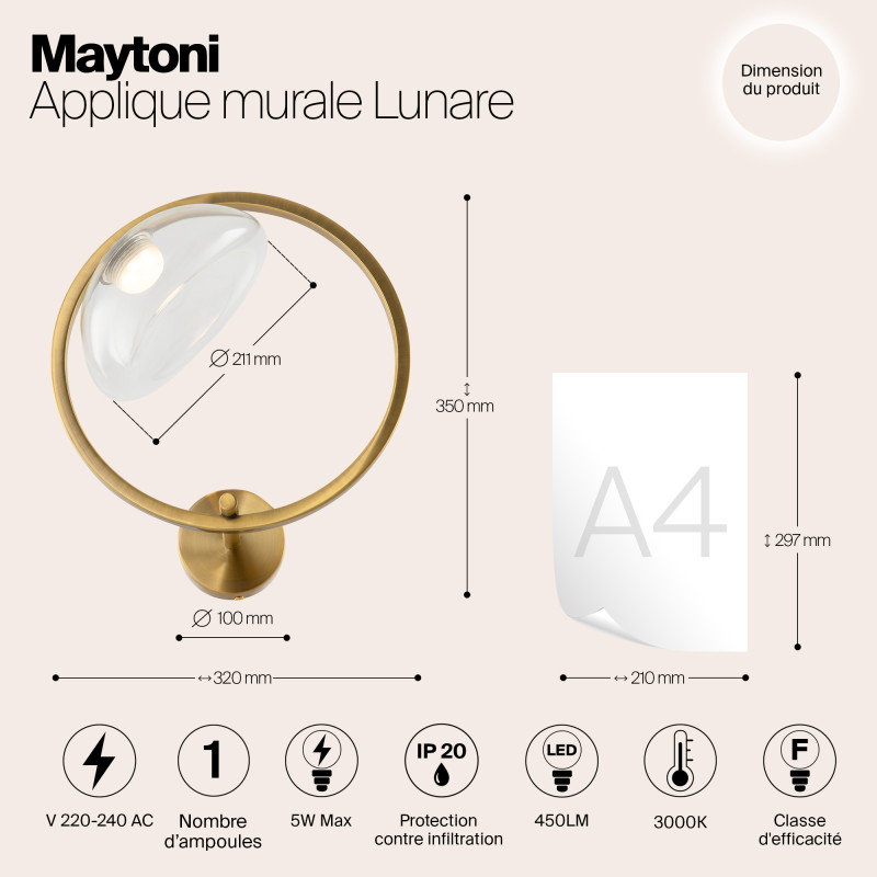 Светодиодный светильник 35 см, 5W, 3000K, Maytoni Moon MOD327WL-L5BS3K, латунь