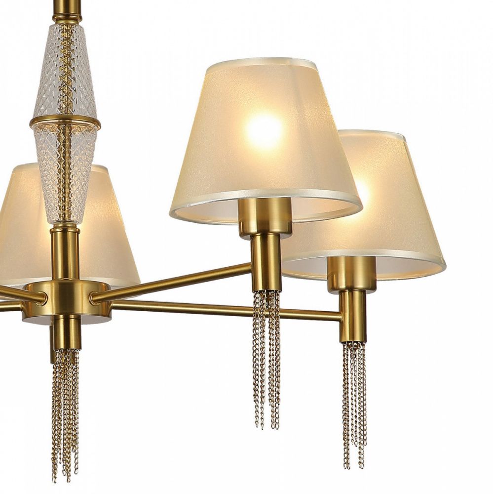 Люстра F-Promo Fete 2846-5P, D705*H475, каркас медного цвета, янтарные плафоны с золотой тесьмой, узорный стеклянный декор центрального штока