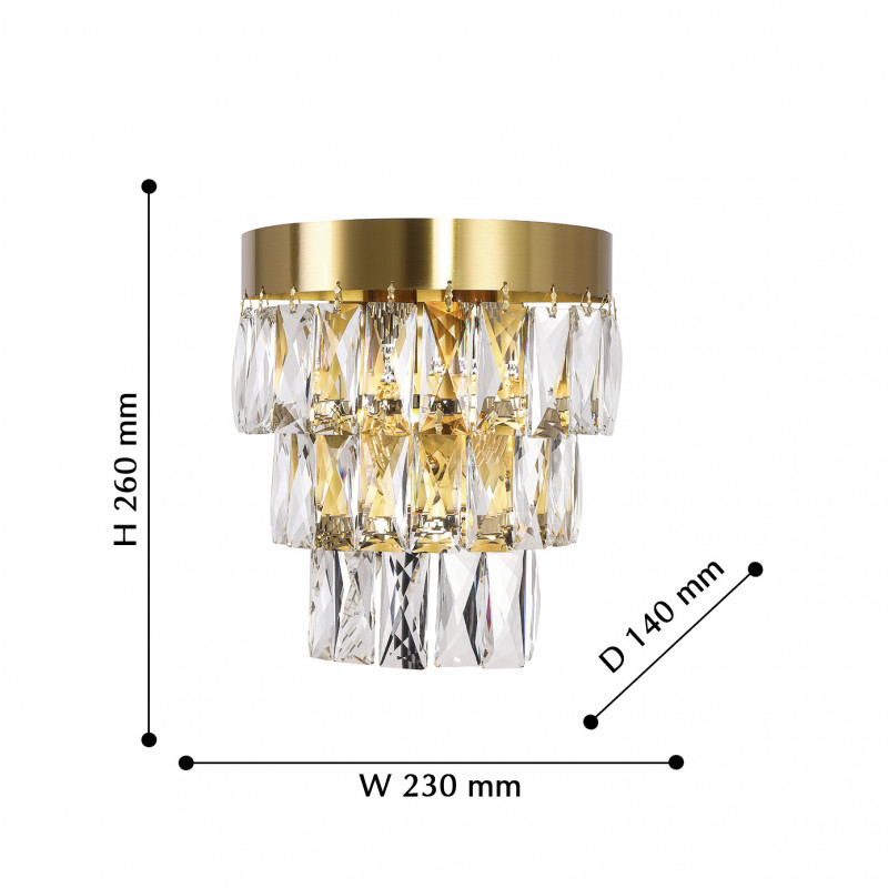 Бра Favourite Magnitudo 2206-2W, D140*W230*H260, каркас золотого цвета, хрусталь прямоугольной формы высшего качества