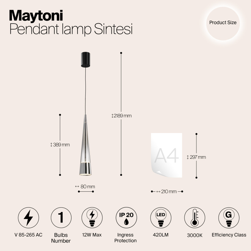 Светильник 8 см, 12W, 3000K, Maytoni P090PL-L12CH3K, черный