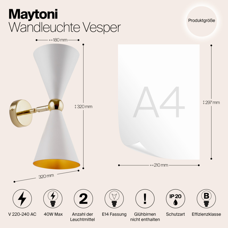 Бра Maytoni Vesper MOD108WL-02WG, белый-золото